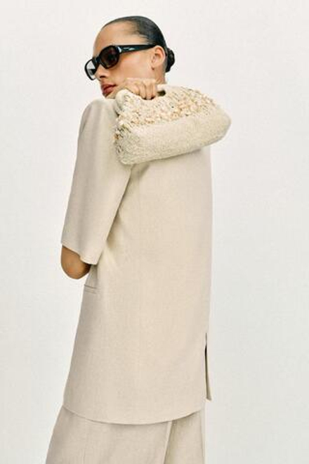 ZARA СУМКА-КЛАТЧ С БУСИНАМИ, ЭКРЮ