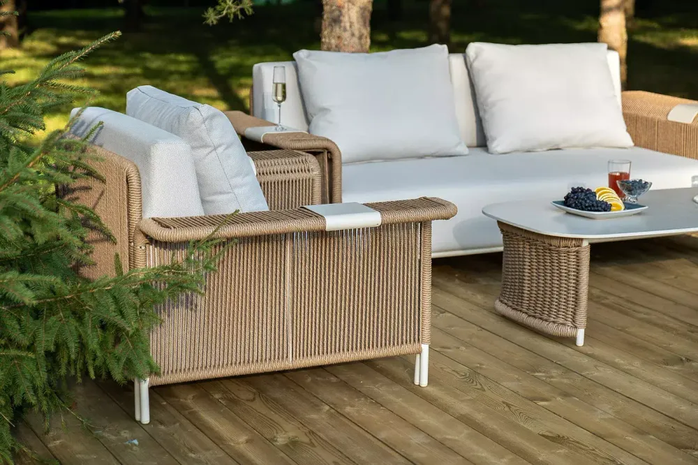 "Мальдивы" лаунж-зона из искусственного ротанга, цвет соломенный