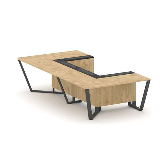 Steel Meet Стол переговорный П-образный KM-PR.B.SP-07P Тиквуд Светлый/Графит Глянец/Металл Антрацит