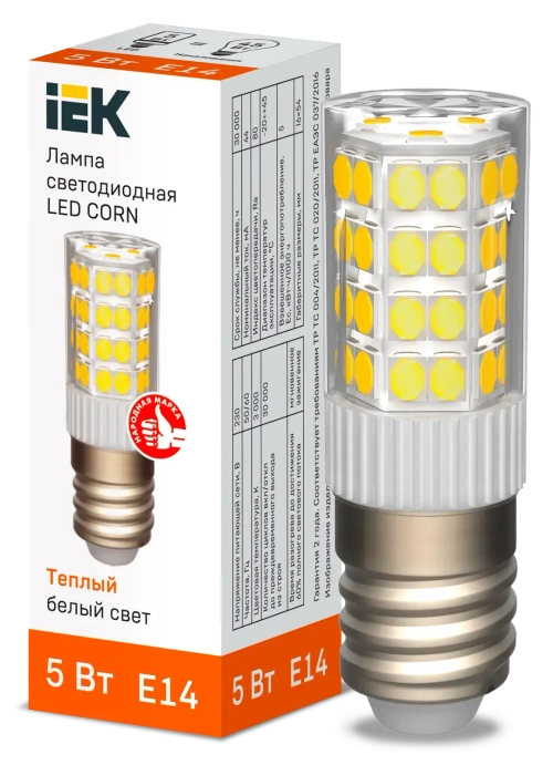 Лампа светодиодная CORN капсула 5Вт 230В 3000К керамика E14 IEK