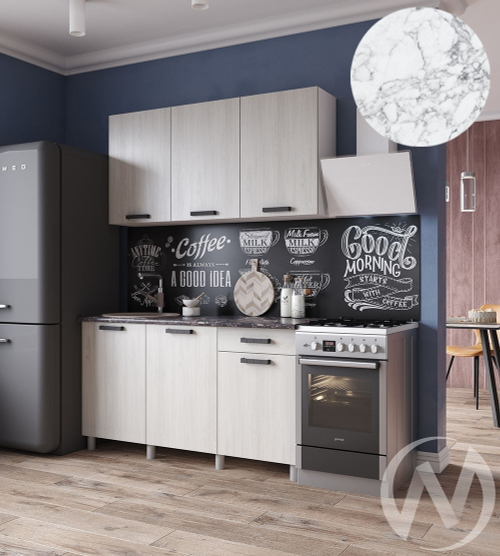 Кухня Элиана 1.5м (корпус белый/ясень анкор светлый) 38мм мрамор итальянский