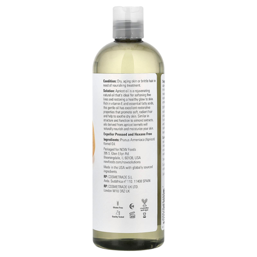 NOW Foods, Solutions, абрикосовое масло, 16 жидких унций (473 мл)