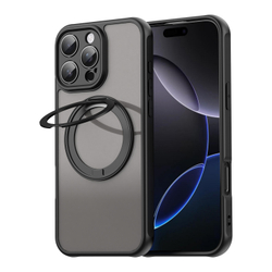 Чехол с магнитным поворотным кольцом-подставкой для iPhone 16 Pro Max, черный цвет рамок, поддержка MagSafe