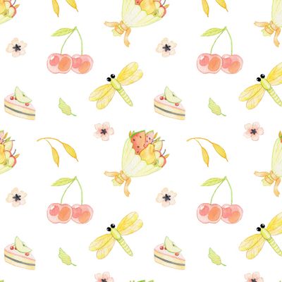 Летний паттерн со стрекозой и цветами