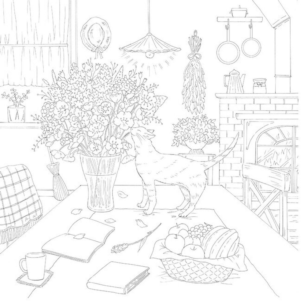 Days with Cats and Flowers. Coloring Book