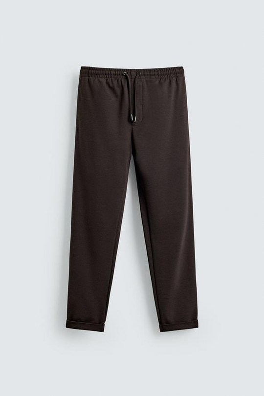 ZARA БРЮКИ EASY CARE С ПОЯСОМ НА ШНУРКЕ, КОРИЧНЕВЫЙ