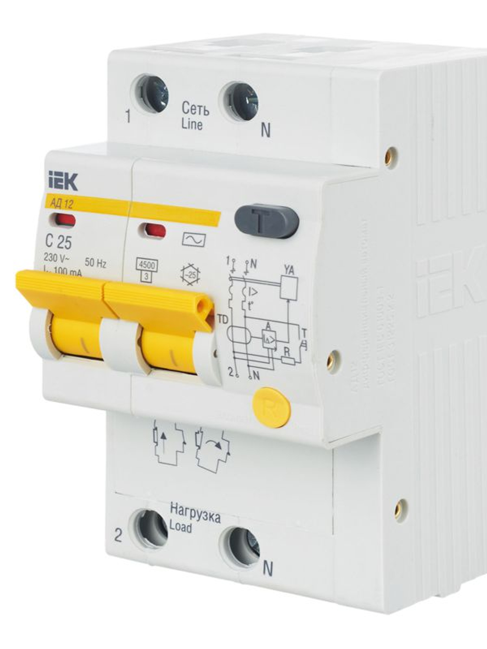 Выключатель автоматический дифференциального тока 2п C 25А 100мА тип AC 4.5кА АД-12 KARAT IEK MAD10-2-025-C-100