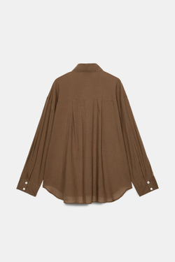 ZARA РУБАШКА ОВЕРСАЙЗ ИЗ ХЛОПКА, КОРИЧНЕВЫЙ