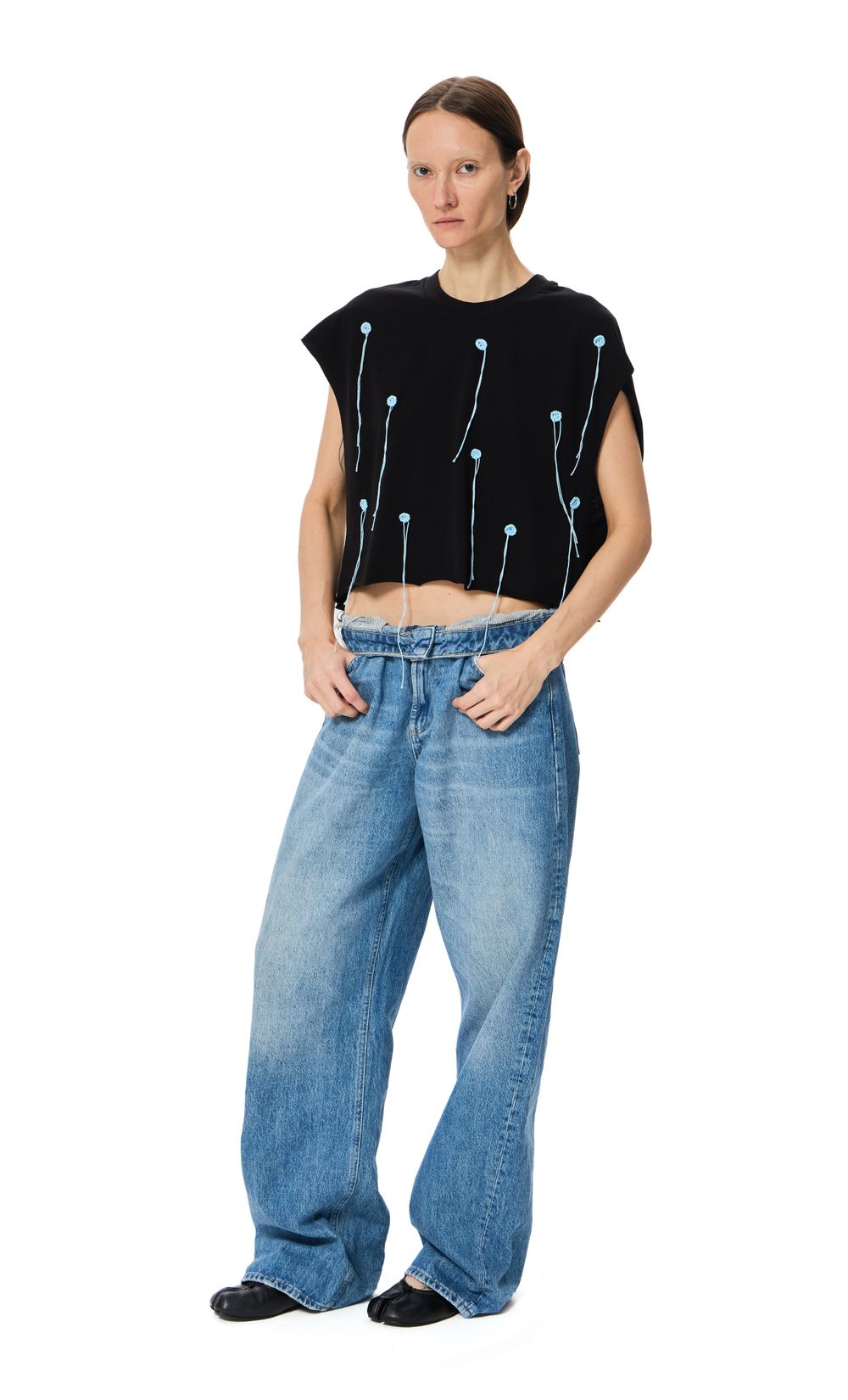 Топ Kraizy stripes Crochet Polka Dot черный