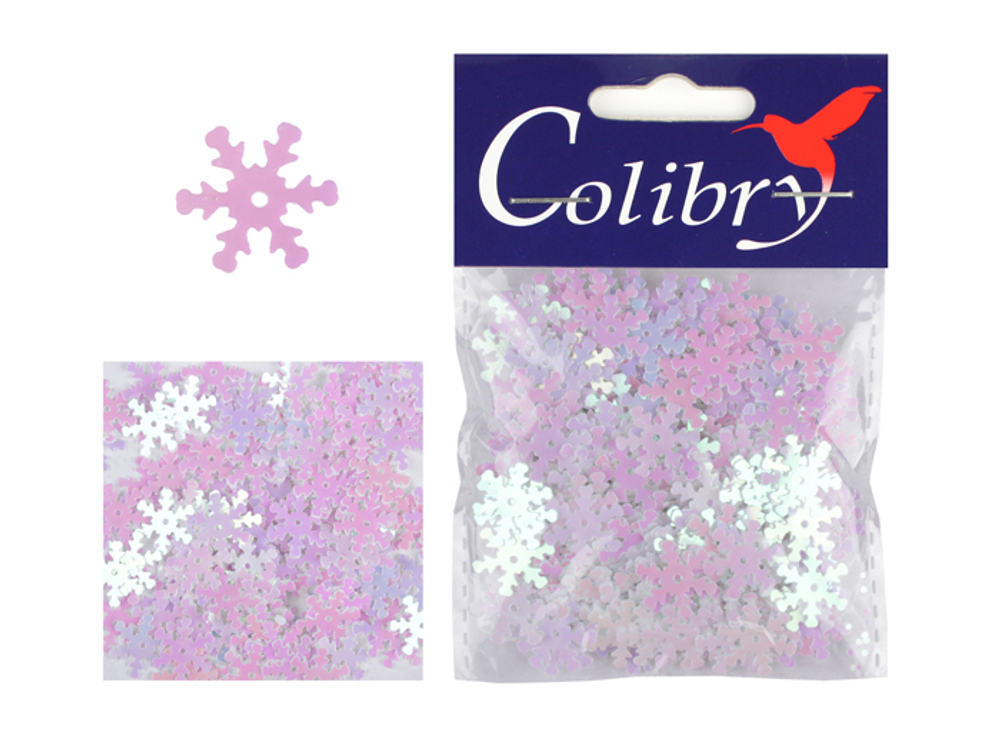 Пайетки фигурные голографические-(снежинки)-10гр-15мм-Colibry