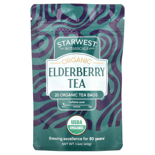 Starwest Botanicals, Органический чай с бузиной, 20 чайных пакетиков, 40 г (1,4 унции)