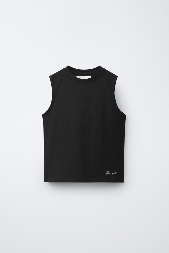 ZARA ОДНОТОННАЯ ФУТБОЛКА БЕЗ РУКАВОВ, ЧЕРНЫЙ