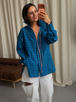 Рубашка трансформер в клетку сине-голубая