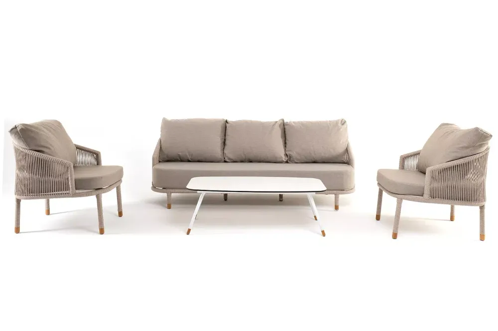 "Верона" лаунж-зона 5-местная плетеная из роупа (веревки), каркас алюминиевый белый, роуп бежевый