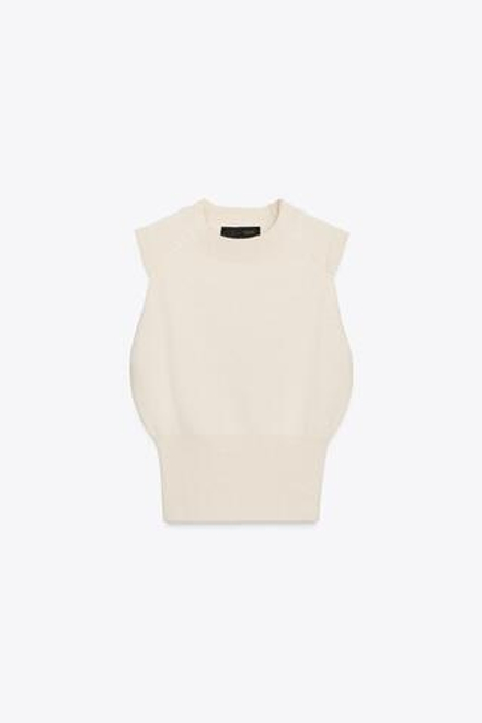 ZARA ТОП ИЗ ТРИКОТАЖА БЕЗ РУКАВОВ, ЭКРЮ