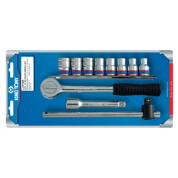 KING TONY (4311MR) Набор торцевых головок с принадлежностями 1/2", 6-гранные, 10-19 мм, 11 предметов