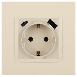 Розетка ЭРА Elegance 14-4108-02 2P+E 16A-250В со шторками с USB type-A+C 5В-3А слоновая кость