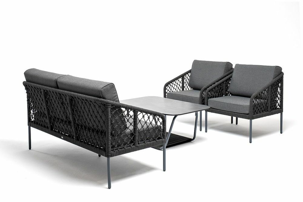 "Канны" лаунж-зона 4-местная из роупа узелкового плетения, каркас алюминий, роуп темно-серый