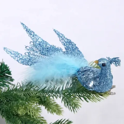 Новогоднее украшение «Волшебный павлин» 26*9,5*8 см (на прищепке), Голубой