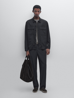 Massimo Dutti Куртка-рубашка из смесовой шерсти с застежкой-молнией, темно-синий