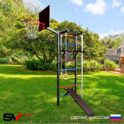 Уличная шведская стенка Sv Sport У406К (Турник/Брусья/Скамья/Канат/кольца/лестница/Щит баскет)