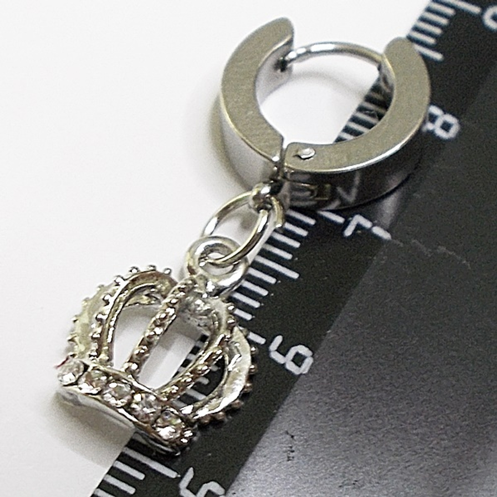 Серьга кольцо с подвеской "Корона с кристаллами" для пирсинга ушей. Сталь 316L Цена за одну штуку