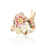 Брошь «Колибри» из лимонного золота с фианитом и эмалью