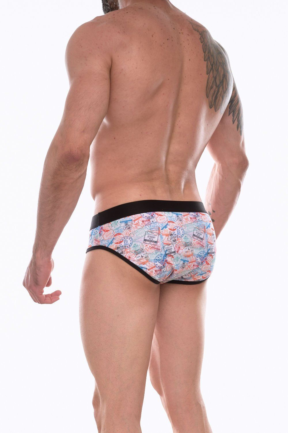 Мужские трусы-брифы с разноцветным принтом в виде штампов (Размер: S) (Цвет: разноцветный)