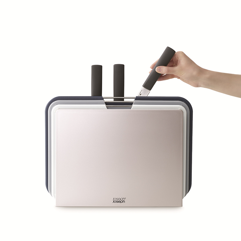 Набор разделочных досок в подставке с ножами nest plus, серый