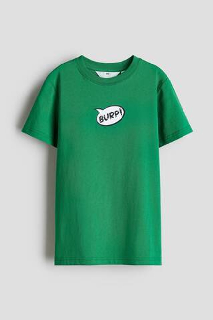 H&M Футболка из хлопка с принтом, зеленый