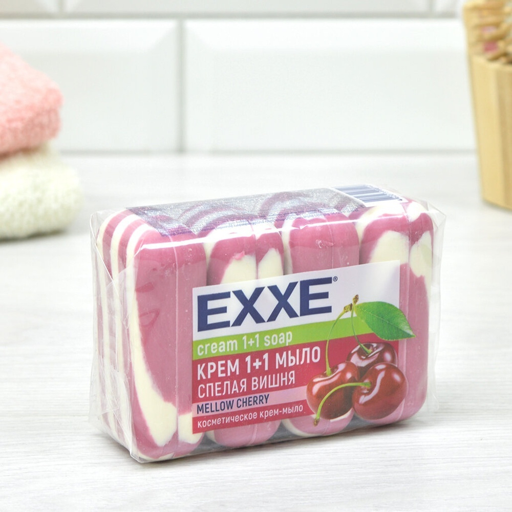 Мыло косметическое EXXE 1+1 "Спелая вишня" 4шт*75г, красное полосатое
