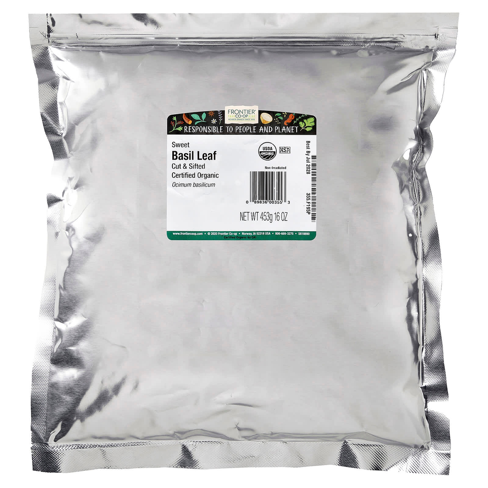 Frontier Co-op, органические нарезанные и просеянные листья сладкого базилика, 453 г (16 унций)