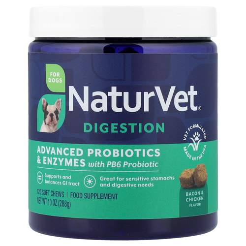 NaturVet, Улучшенные пробиотики и ферменты, с пробиотиком PB6, для собак, 120 мягких жевательных таблеток, 288 г (10,1 унции)
