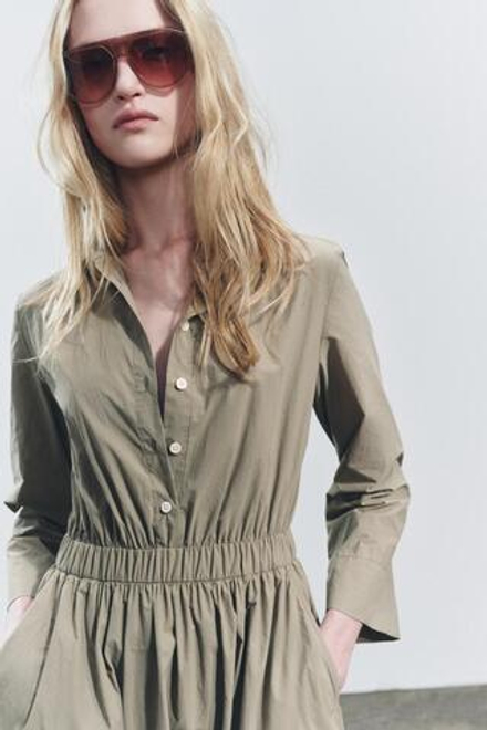 ZARA ПЛАТЬЕ-РУБАШКА МИДИ — ZW COLLECTION, ХАКИ