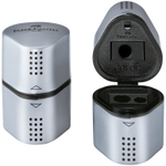 Точилка пластиковая Faber-Castell "Trio Grip 2001" 3 отверстия, 2 контейнера, серебряная