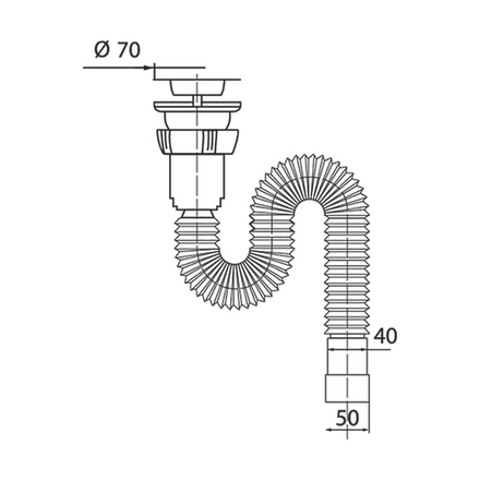Сифон гофрированный для раковины Wirquin,с хомутом, с выпуском, 1 1/2