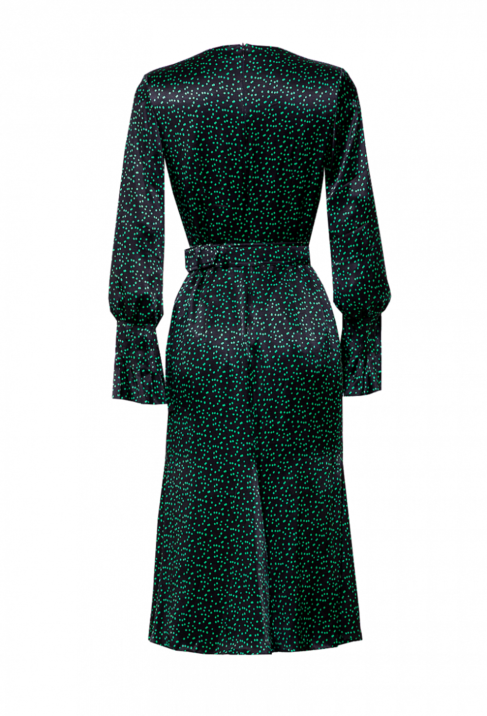 Платье шёлковое, юбка-годе черное с зеленым рисунком 04-05-22 SS