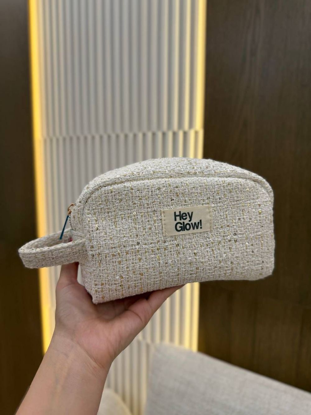 HEY GLOW косметичка твидовая в чёрно-белых тонах (средний)