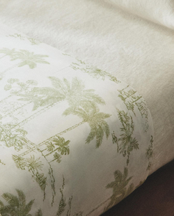 Zara Home - Атласная простыня в пальмах toile de jouy, зеленый, 270x280 см