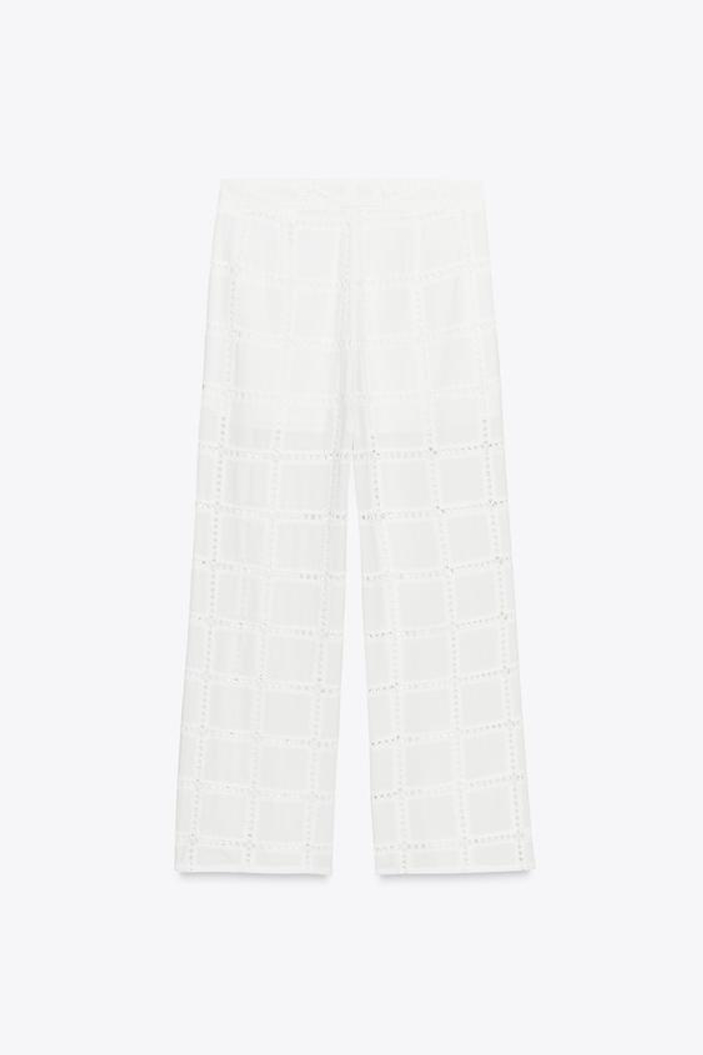 ZARA ПРЯМЫЕ БРЮКИ С ПЕРФОРИРОВАННОЙ ВЫШИВКОЙ, БЕЛЫЙ