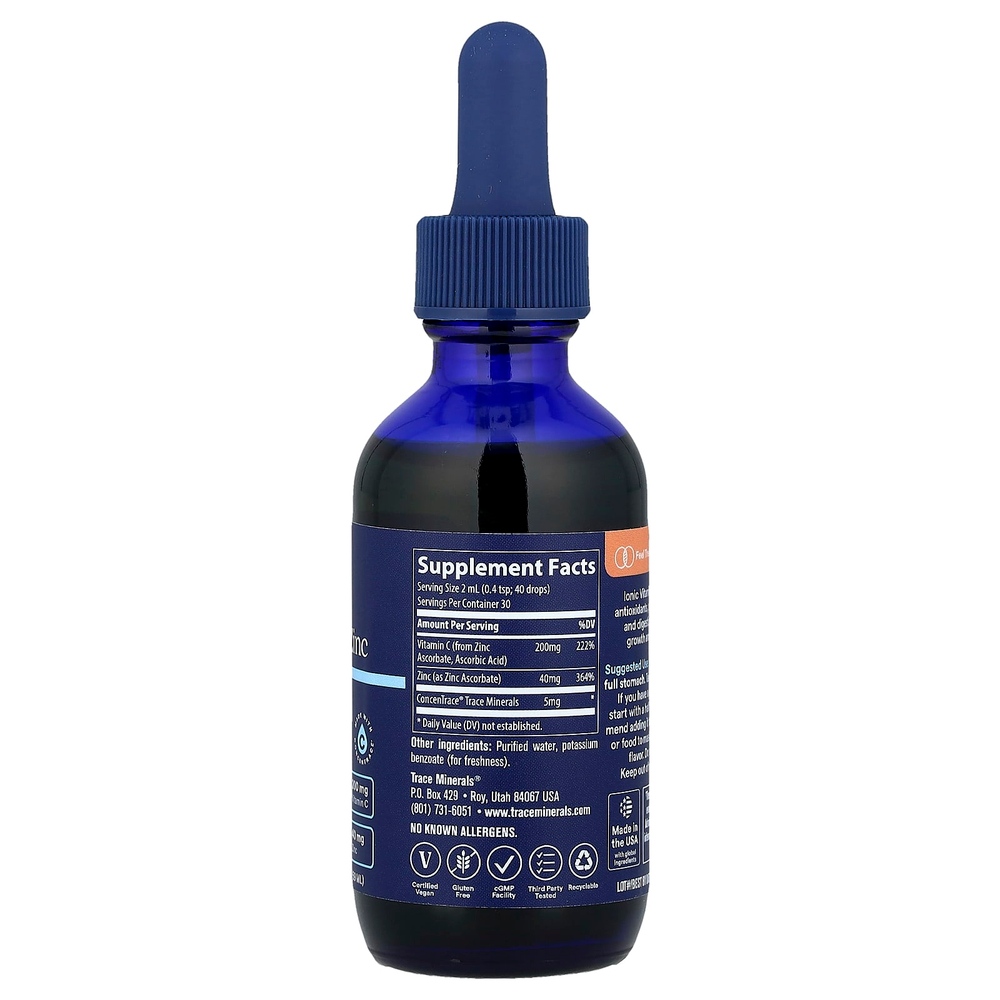 Trace, Ionic Vitamin C + Zinc, жидкая минеральная добавка, 59 мл (2 жидк. Унции)