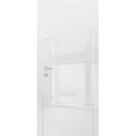 Фото межкомнатной двери экошпон Profilo Porte HGX-2 белый глянец с алюминиевой кромкой с 4-х сторон
