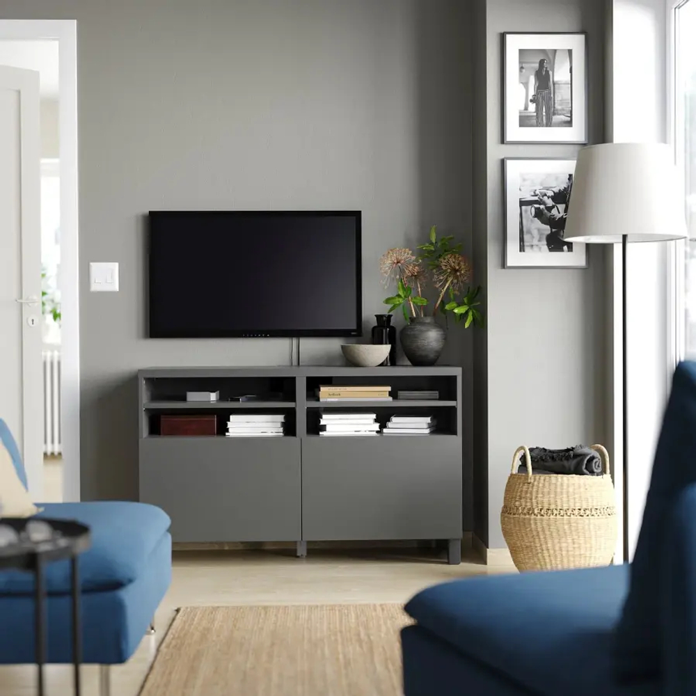 Тумба под ТВ с дверцами - IKEA BESTÅ/BESTA/БЕСТО ИКЕА, 42х74х120 см, черный