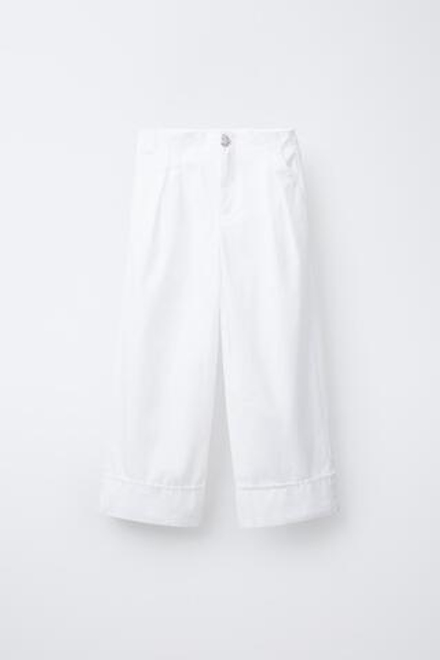 ZARA БРЮКИ С БЛЕСТЯЩЕЙ ПУГОВИЦЕЙ, БЕЛЫЙ