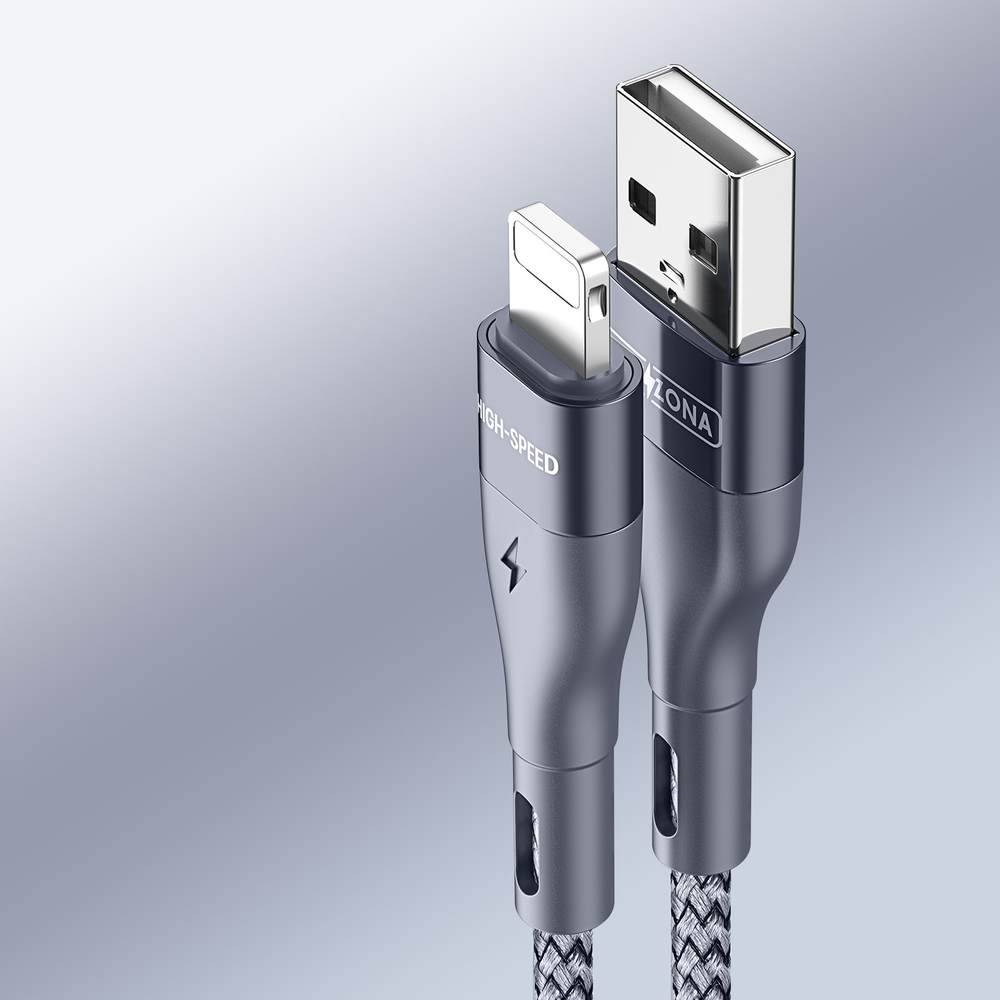 Кабель в тканевой оплетке длина 100см (1м) с разъемом USB-A на Lightning с быстрой зарядкой PD 12W от Duzzona, серия A7 Cable