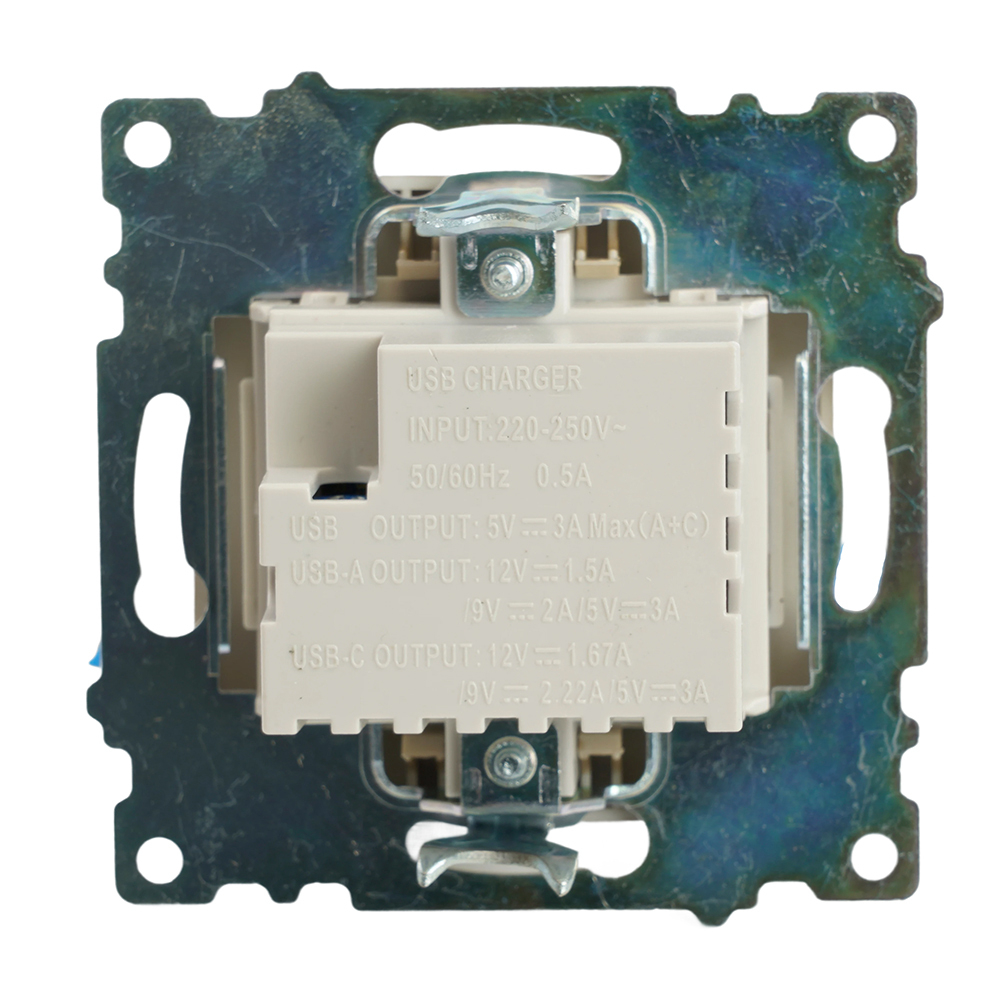 Розетка 2-местная USB + type C (механизм), 250В, 3А, max 20W, STEKKER, GLS10-7116-08, серия Катрин, золото 50053