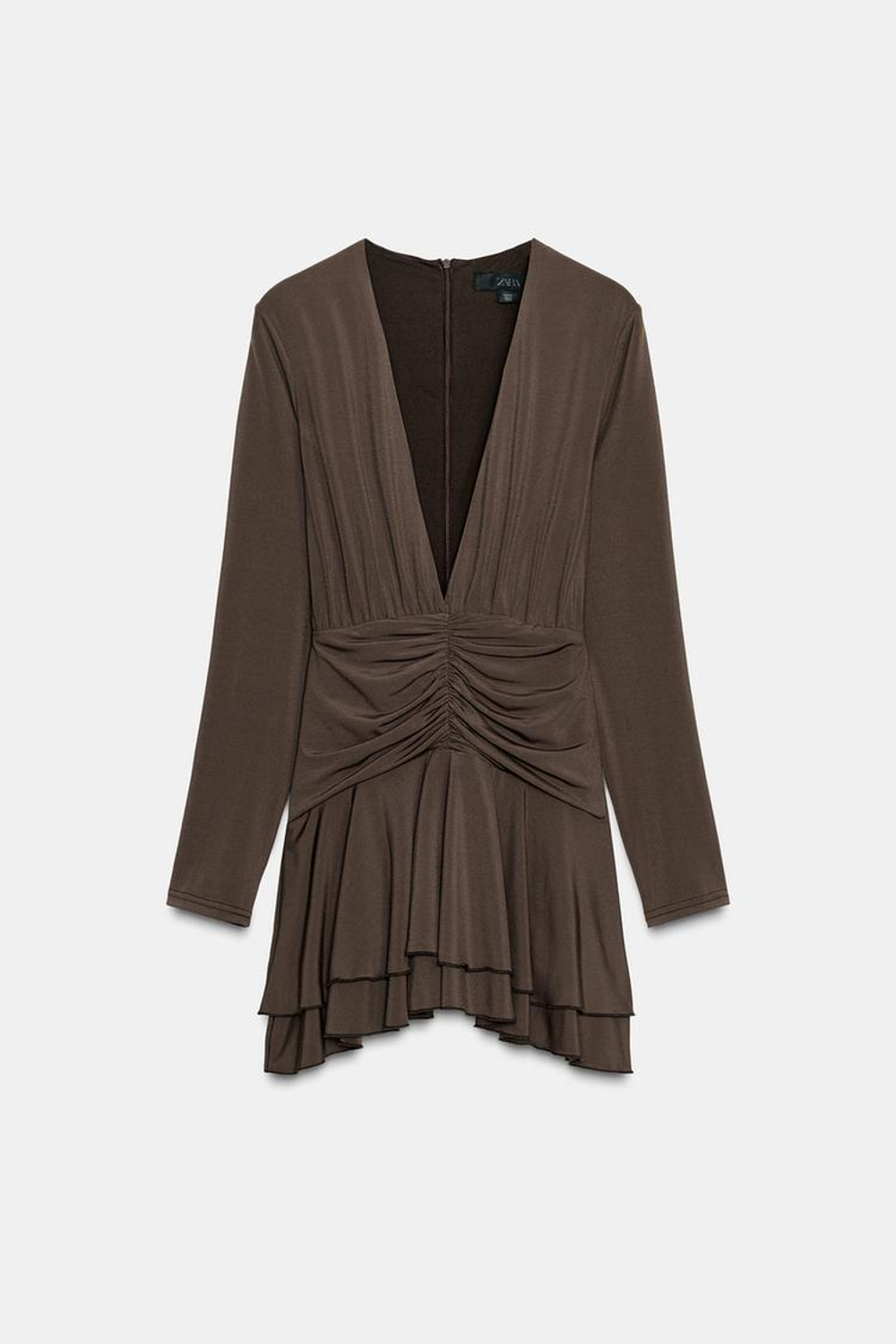 ZARA ПЛАТЬЕ-КОМБИНЕЗОН СО СБОРКАМИ НА ТАЛИИ, ЗЕМЛЯНОЙ