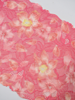 Эластичное кружево малиновое с желтым ширина 22 см