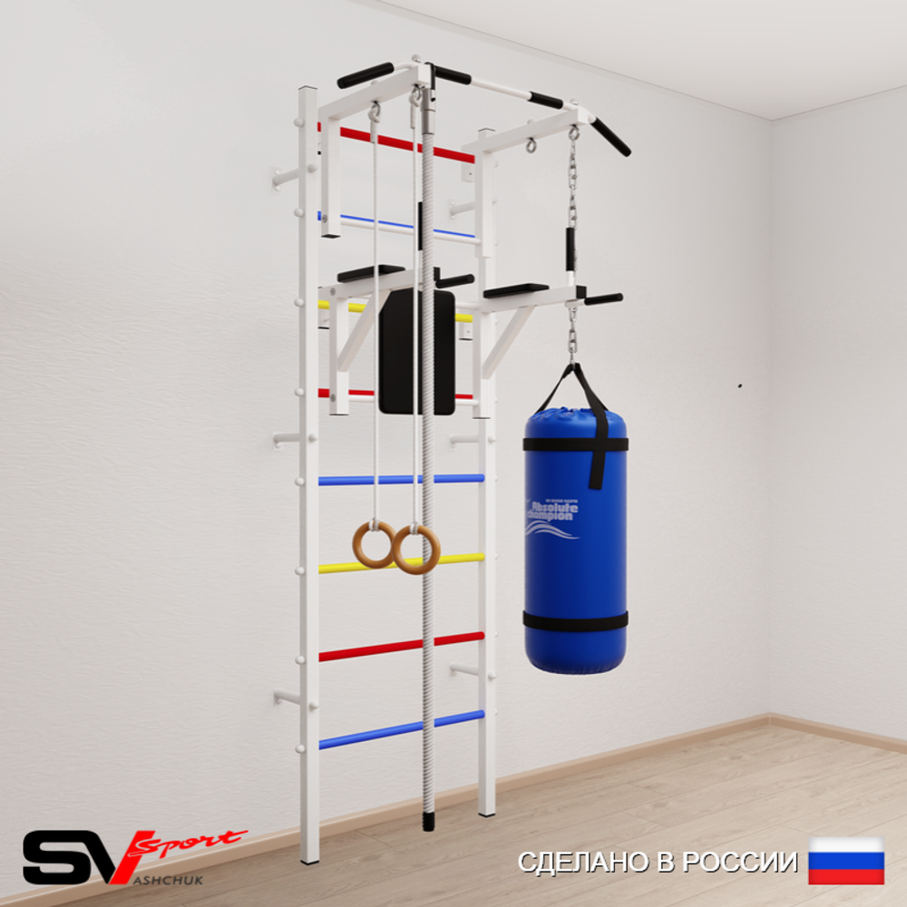 Шведская стенка Sv Sport усиленная 6742 (Турник стандарт/Брусья/Канат/Кольца/Цепь/Мешок 22кг)