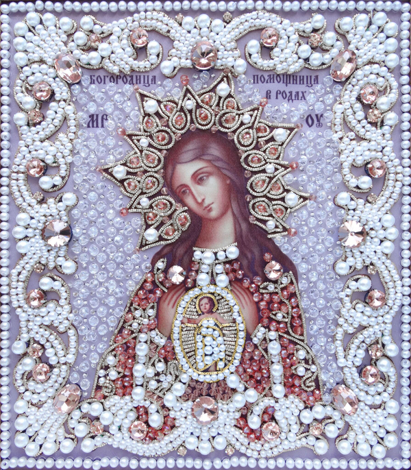 ЖС-16-СР Набор для вышивания хрустальными камнями Богородица Помощница в родах (розовый)